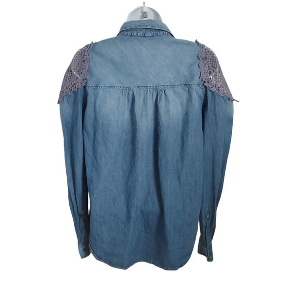 Hippie Laundry Blue Denim Shirt, Cold Shoulder, M - Picture 4 of 7